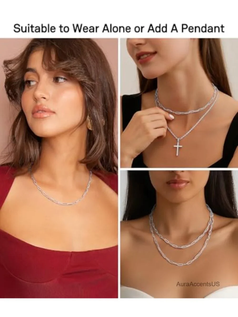 925 Sterling Silver Paperclip Necklace for Women - 3MM Durable Chain, Lobster
